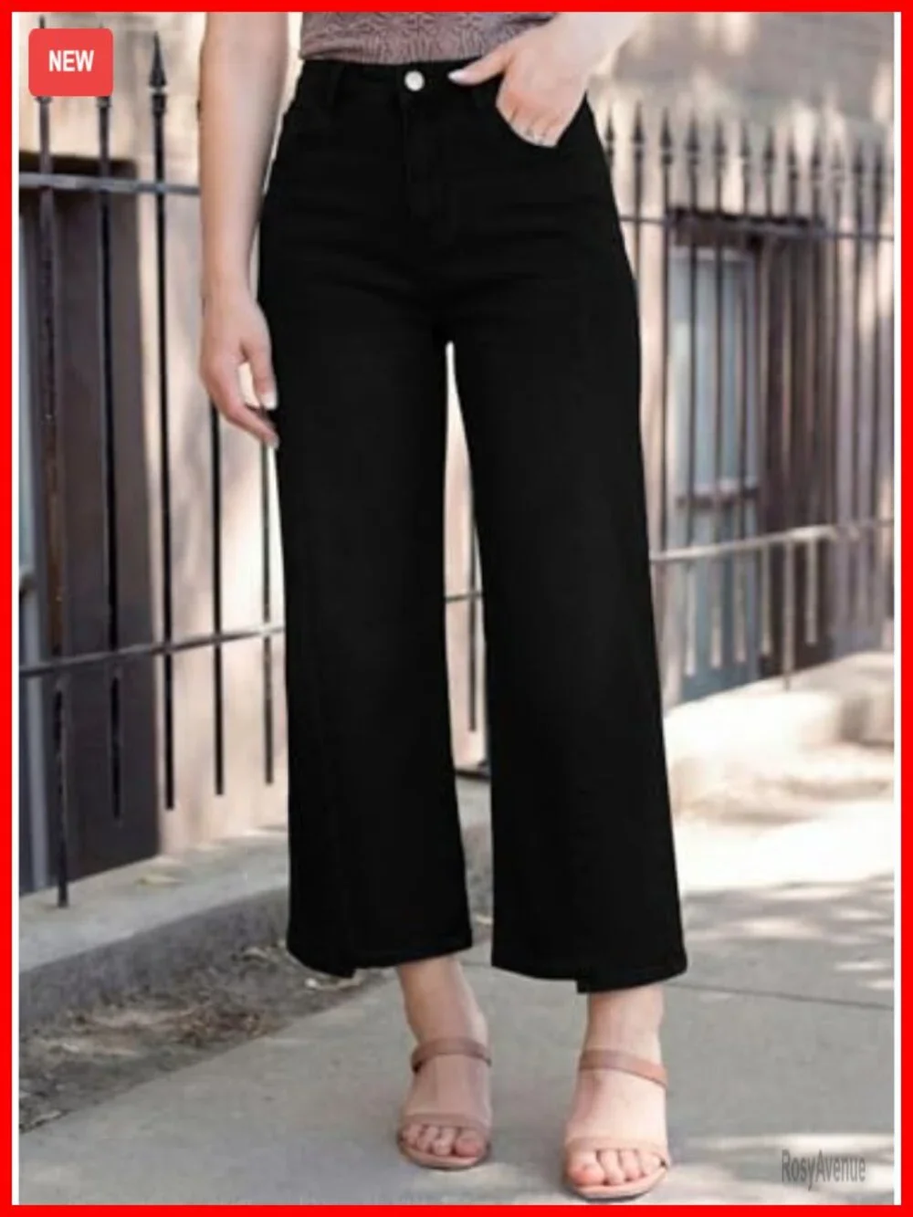 Plus Size Wide Leg Jeans High Waist Front Seam Stretchy Ankle Denim Pockets